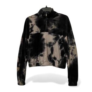Black and Gray Tie-Dye Quarter-Zip Pullover